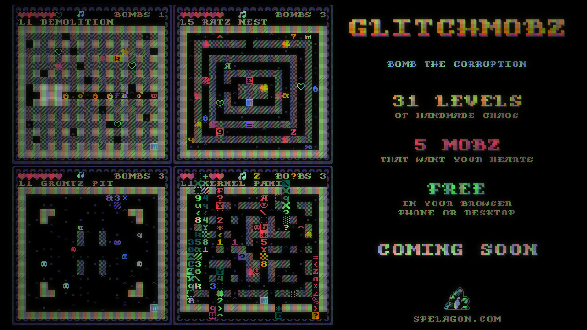 Four levels of Glitchmobz: Demolition, Ratz Nest, Gruntz Pit and Kernel Panic